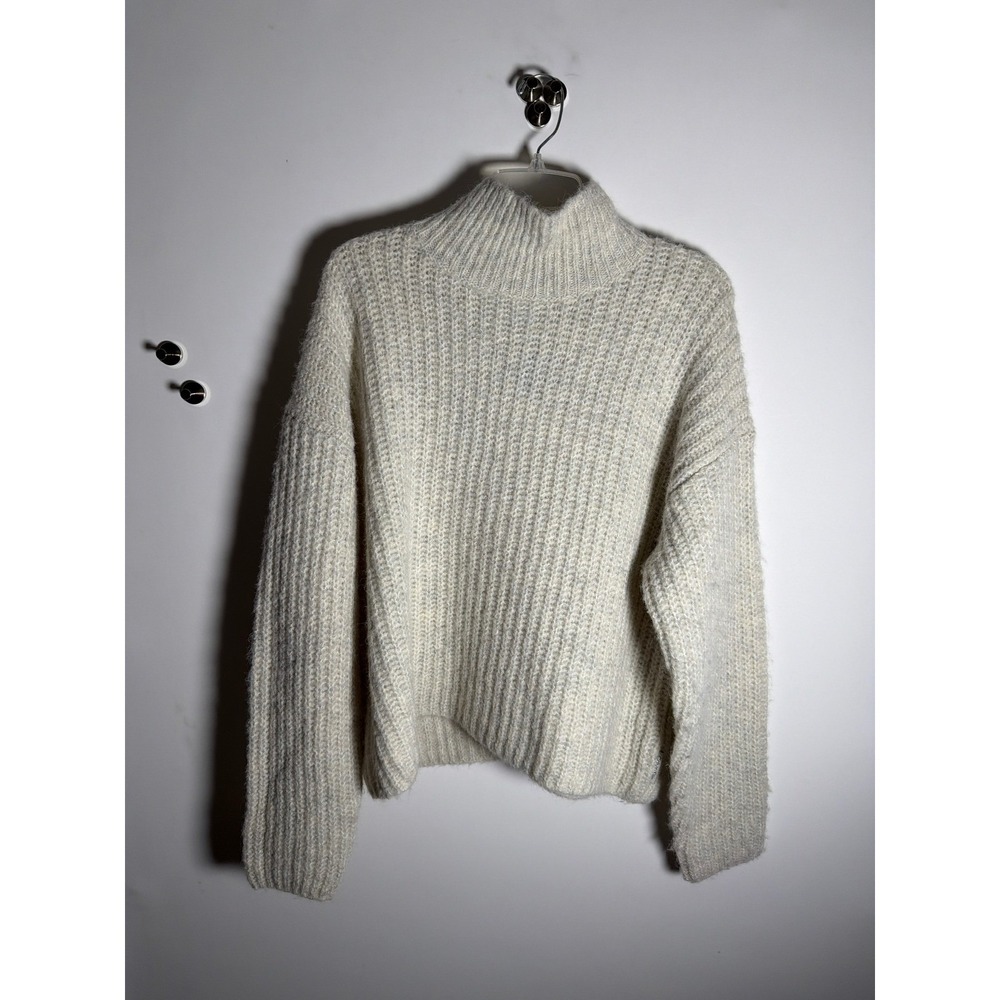 Calvin Klein Womens Mock Neck Ribbed Knit Sweater Light Grey Large NWT